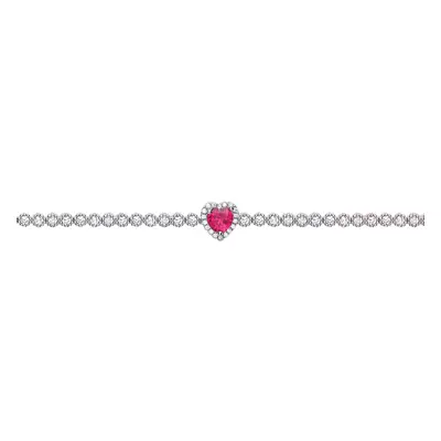 Jewelco London Ladies Sterling Silver Ruby-Red Cubic Zirconia Halo Love Heart Charm Bracelet inc