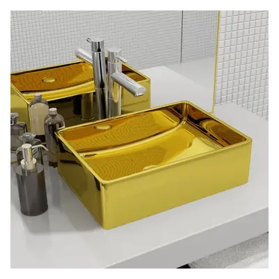 vidaXL Wash Basin 41x30x12cm Ceramic Gold Above Bathroom Sink Wash Bowl Unit