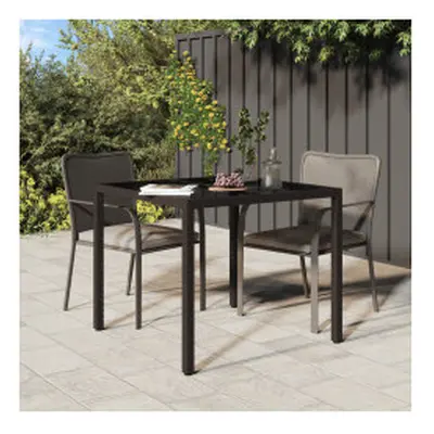 vidaXL Garden Table Tempered Glass and Poly Rattan Brown Patio Dinner Table