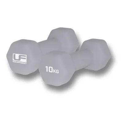 Dumb-Bell Pair - 2x 10kg Silver Dumbbells Neoprene Coated Slip Free Gym Workout