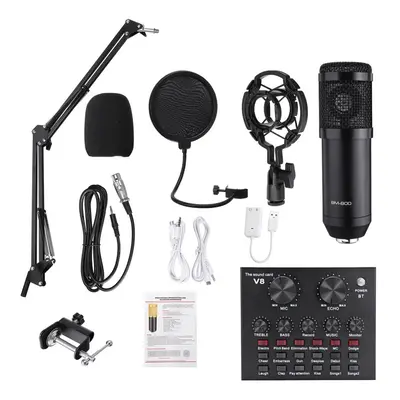 (Gold) Condenser Microphone V8 Sound Card Kit Muti-functional bluetooth for Studio Mobile Phone 