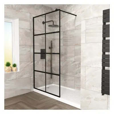 Stanley 700mm Black Grid Framed Walk-In Shower Enclosure with Support Bar