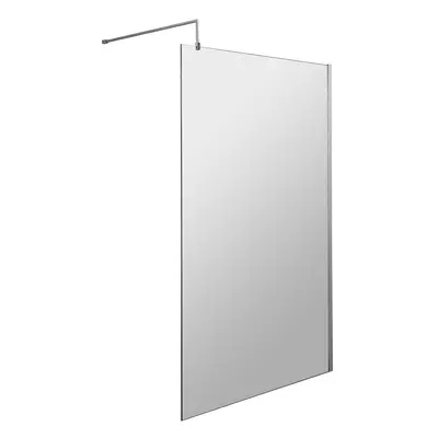 Wetroom 8mm Toughened Safety Glass Screen and Support Bar 1200mm x 1850mm - Polished Chrome