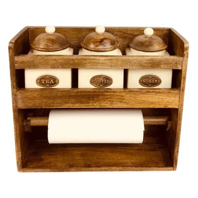 Kitchen Roll Holder Rack With Jars Ceramic Tea Coffee Sugar Storage