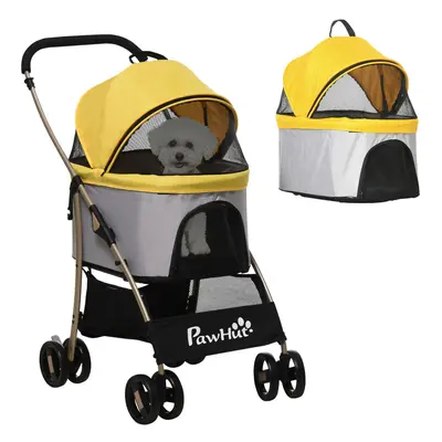 PawHut In Pet Stroller, Detachable Dog Cat Travel Carriage - Yellow