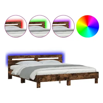 (smoked oak, x cm) vidaXL Bed Frame with Headboard and LED Bed Base Bedstead Matress Foundation