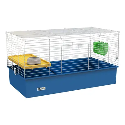 PawHut Small Animal Cage, Rabbit Guinea Pig Hutch, Pet Playhouse, Blue