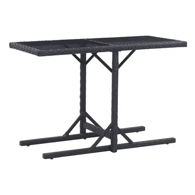 vidaXL Garden Table Black 110cm Glass and Poly Rattan Outdoor Backyard Desk