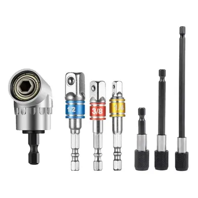 7Pcs Right Angle Driver Drill Bit 1/4 Inch Degree Right Angle Drill and 1/4 Extension Bar Hex Sh