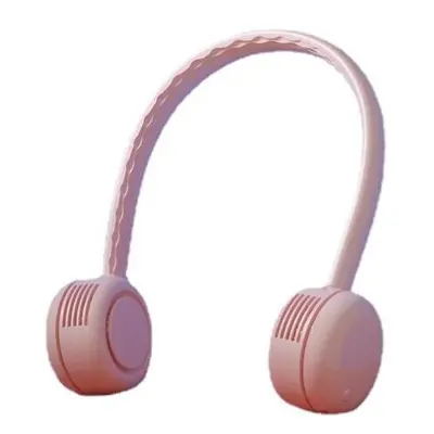 (Pink) USB Rechargeable Portable Hanging Neck Cooling Fan Headphone Design Mini Cooler Wearable 