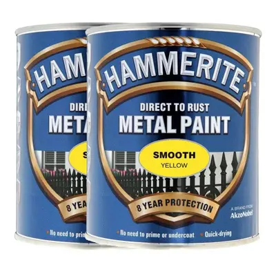 Twin Pack of Hammerite Smooth Yellow Metal Paint 2.5L