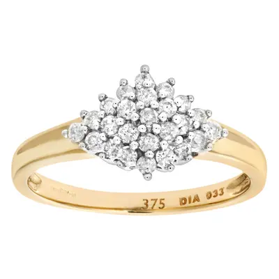 (N) Jewelco London 9ct Yellow Gold Diamond Cluster Ladies Ring