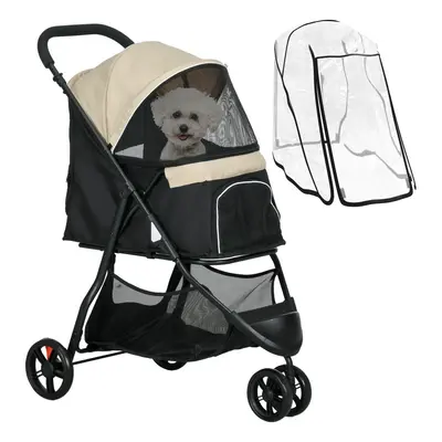 PawHut Dog Stroller for Dogs, Dogs, Cats with Rain Cover - Khaki