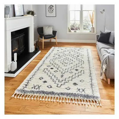 (Tribal - Ivory, x cm) Tribal Shaggy Rug Scandi Living Room Bedroom Rugs Geometric Berber Style 