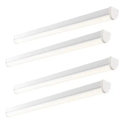 4 PACK 4ft Emergency Batten Light - 24.5W Cool White LED - Gloss White & Opal