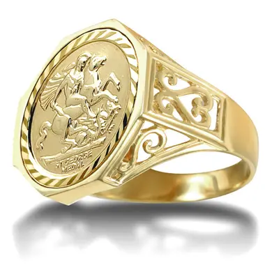 (R) Jewelco London Men's Solid 9ct Gold Octagon Scroll St George & Dragon Medallion Ring (Half S