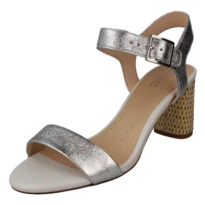 (UK 4, Silver) Ladies Clarks Block Heeled Peep Toe Sandals Amali Weave - D Fit