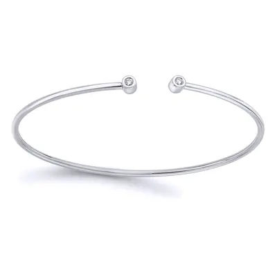 Jewelco London 18ct White Gold Diamond Twin Donut Solitaire Torque Bangle Bracelet 1.5mm 5pts - 