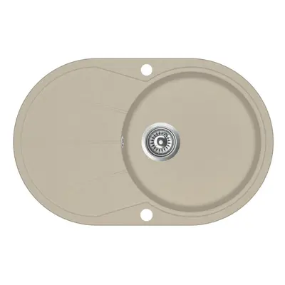 vidaXL Granite Kitchen Sink Single Basin Oval Beige Basket Strainer Basin