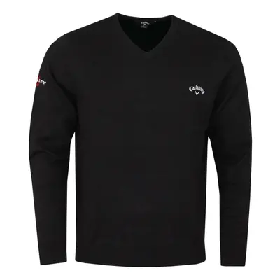 (L, True Black) Callaway Golf Mens Odyssey Long Sleeve V-Neck Gauge Embroidered Sweater