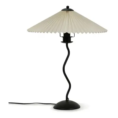 Black Wavy Table Lamp White Origami Pleated Shade Light + LED