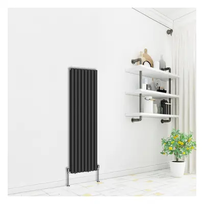 (Vertical 1600x472mm - Double) NRG Premium Black Radiator Oval Column Designer Central Heating U