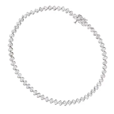 Jewelco London 9ct White Gold Round 1.15ct Diamond Spiral Cord Claw Tennis Bracelet - PBCAXL0326