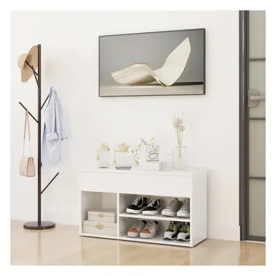 vidaXL Shoe Bench High Gloss White Chipboard Shoe Organiser Cabinet Hall Bench