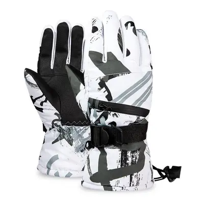 (Grey White, M) Waterproof Winter Thermal Gloves for Skiing Snowboard,Riding Support Touch Scree