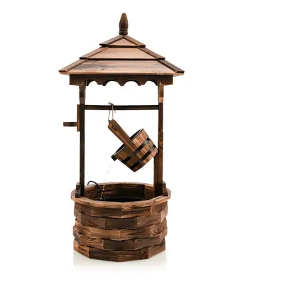 Wooden Garden Wishing Well Electric Pump Fountain W/ Water Bucket