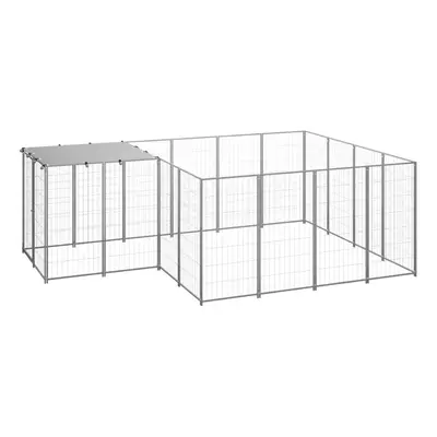 vidaXL Dog Kennel Silver Steel Puppy Enclosure Outdoor Dog Supplies Runs Cage