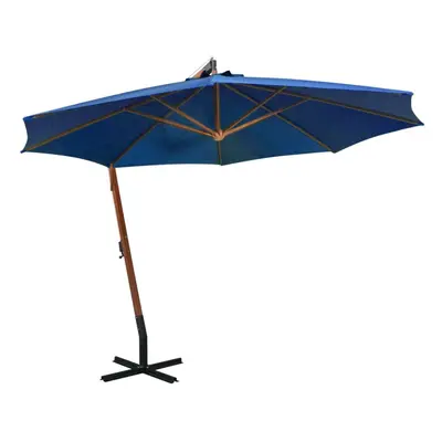 vidaXL Solid Fir Wood Hanging Parasol with Pole Azure Blue Outdoor Umbrella