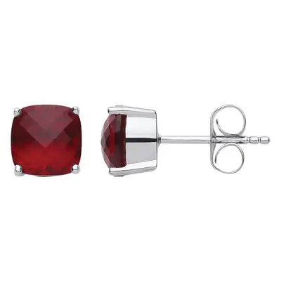 Jewelco London Ladies Sterling Silver Ruby-Red Cushion Cubic zirconia Checkerboard Stud Earrings