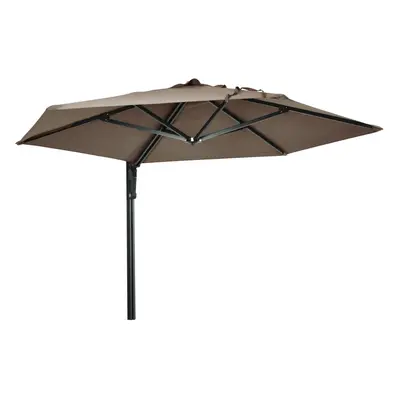 Outsunny Wall-Mounted Parasol Patio Umbrella with Hand to Push System Khaki