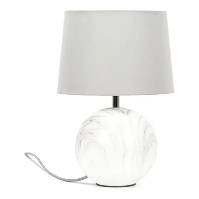 Marble Effect Ceramic Table Lamp with Grey Fabric Shade Light + LED