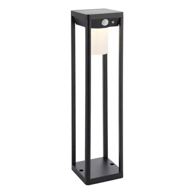 400mm Solar Powered Outdoor Bollard Post Light - Textured Black & White Diffuser