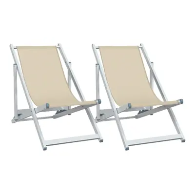 vidaXL Folding Beach Chairs Garden Chair pcs Cream Aluminium and Textilene