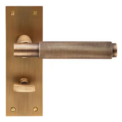 PAIR Knurled Round Lever on Slim Bathroom Backplate x 50mm Antique Brass