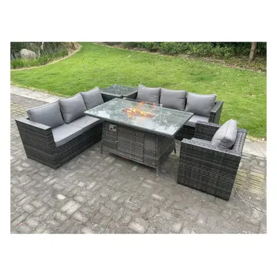 Fimous Seater Rattan Garden Furniture Sofa Set Outdoor Patio Gas Fire Pit Dining Table Gas Heate