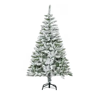 HOMCOM 5ft Snow Flocked Artificial Christmas Tree w/ Realistic Branch Tips