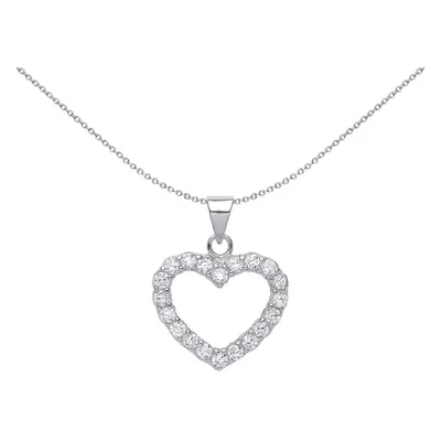 Jewelco London Ladies Sterling Silver Cubic Zirconia Love Heart Pendant Necklace inch - GVP111