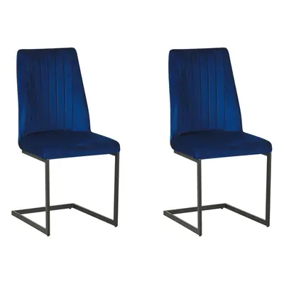 Set of Dining Chairs LAVONIA Velvet Navy Blue