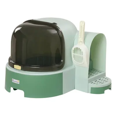 PawHut In Cat Litter Tray w/ Drawer Pans, Scoop, Openable Cover - Green