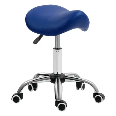 HOMCOM PU Leather Saddle Stool w/ Moulded Padded Seat Adjustable Height Blue