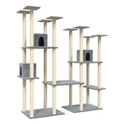 vidaXL Cat Tree with Sisal Scratching Posts Light Grey Pet Cat Tower Climber