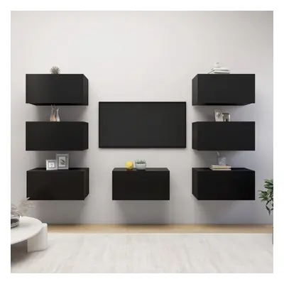 vidaXL TV 7x Cabinets Black Chipboard Sideboard TV Unit Furniture Living Room