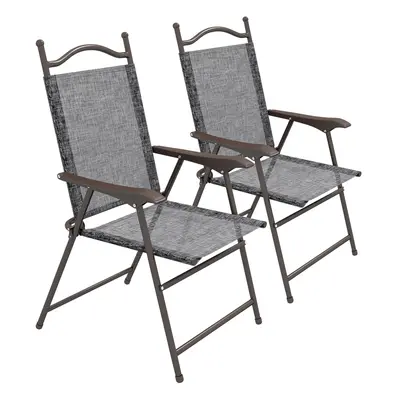 Outsunny Folding Chairs Set w/ Armrest, Breathable Mesh Fabric Seat, Grey