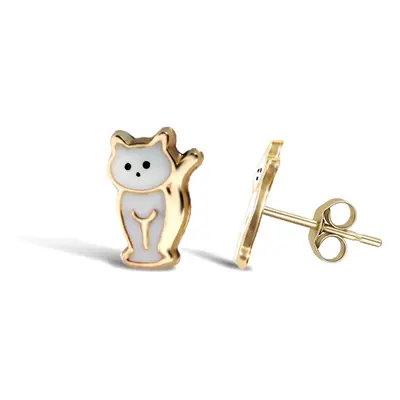 Jewelco London Ladies 9ct Yellow Gold Enamel Cat Kitten Stud Earrings - JES272