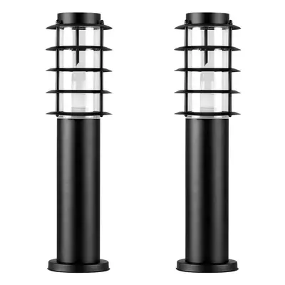 Pair of Modern IP44 Rated Outdoor Black Stainless Steel Bollard Lantern Light Posts - Complete w