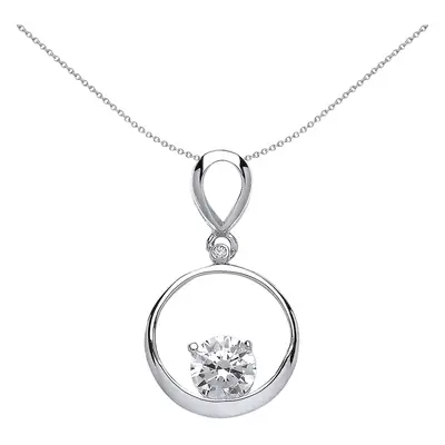 Jewelco London Ladies Sterling Silver Cubic Zirconia Sitting Solitaire Halo Charm Necklace inch 